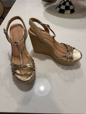 Chinese Laundry Gold Metallic Espadrille Wedge Sandals